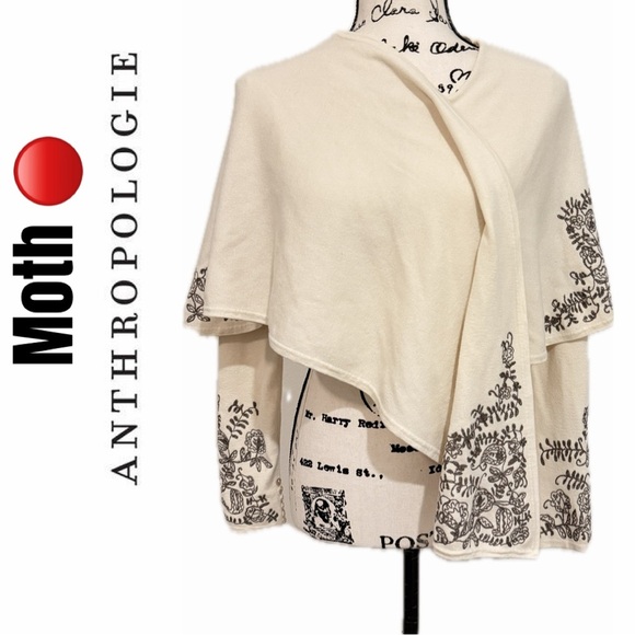 Anthropologie Sweaters - Anthropologie Moth Wrap Cardigan Embroidered Sz XS Wool Blend Quiet Luxury